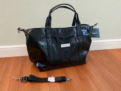 John Varvatos Black Weekender Duffel Travel Bag PVC NWT Shoulder Strap