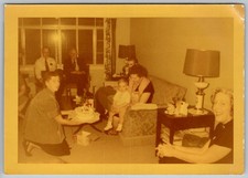 Vtg Color Snapshot Family Gathering Living Room Cake 1960s