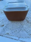 Vtg Pyrex Brown 501-B Small Refrigerator Dish w/lid 1.5 cup Clean