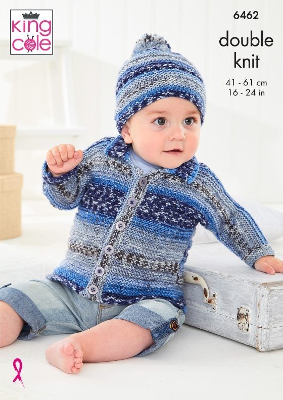 King Cole Double Knitting Pattern 6462 Cardigans and Hat 16 - 24 in 3 Designs
