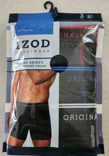 Izod Men's 3 PACK Boxer Briefs With Support Pouch LARGE Underwear BLACK #32124
