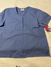Scrub Wear Women's Size XL Top Blue Snap Front Short Sleeve Scrubs Shirt New