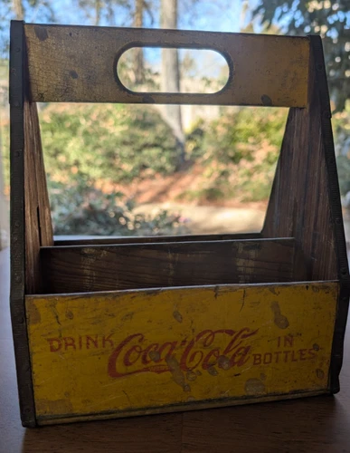 VINTAGE Wood Coca-Cola War-Time Carrier, 1940s Braided Trim 6 Pack Tote, RARE