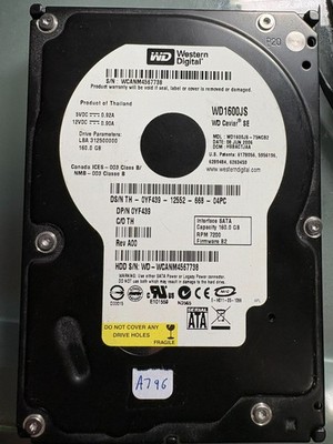 WD 160GB WD1600JS-75NCB2W 3.5'' SATA HDD - GOOD FOR DATA RECOVERY DCM: HSBACTJAA