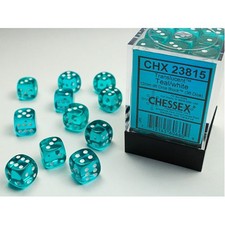 Image of Chessex - 12mm D6 Dice Block - Teal w/white - Brand New & Sealed