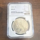 NGC MS 63 1922 Peace Dollar $1 Silver Coin Philadelphia Uncirculated Certified