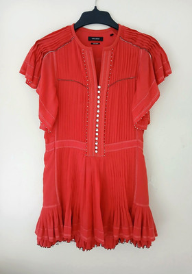 isabel marantz No. 1501 Women s Size 36 Red Cotton Bead  Button Front Dress