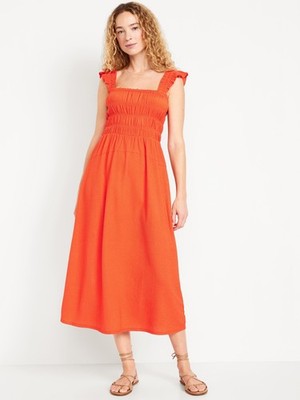 OLD NAVY by Gap ~ New! Large ~ Fit & Flare Lightweight Smocked Midi Dress b51