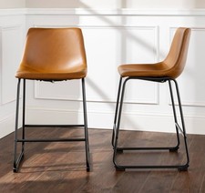 Brown Upholstered Barstool Set of Two