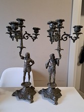 Coppia portacandele in bronzo fine '800  primi '900 Candelabro Pesante Candle 