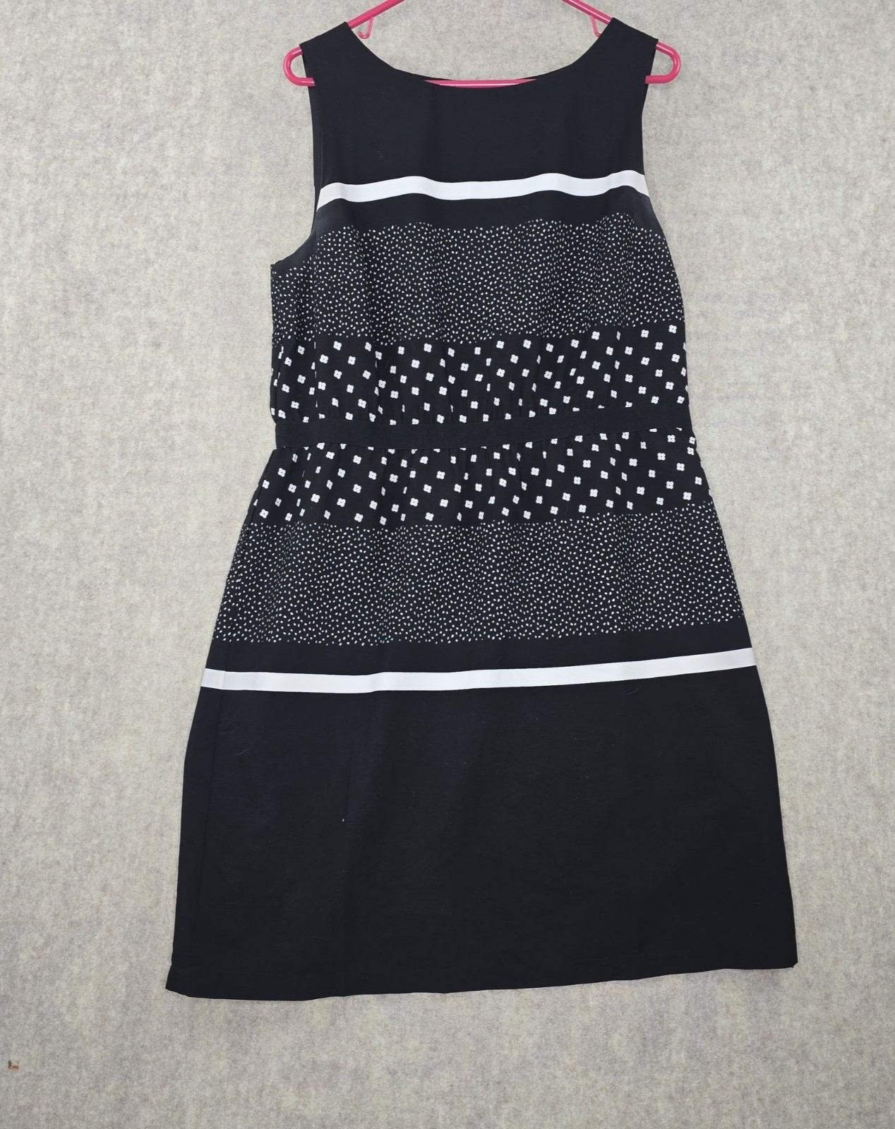 Loft Black Sleeveless Womens Dress Polka Dot & Striped Pattern White Ribbon