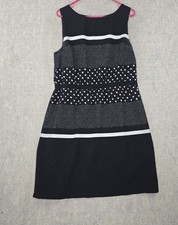 Loft Black Sleeveless Womens Dress Polka Dot & Striped Pattern White Ribbon