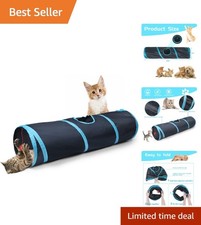 Foldable Cat Tunnel for Kittens and Small Dogs Blue Black