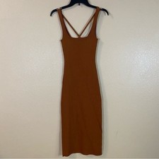 Astr the Label XS Elmira Ribbed Cutout Cross Strap Bodycon Dress in Rust