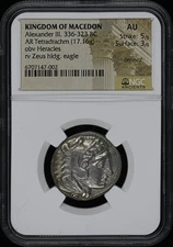 Alexander III 336-323 BC KINGDOM MACEDON Tetradrachm 17.16g NGC AU St 5/5 Su 3/5