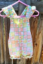 Vintage Health-tex Vintage Girls Gingham Patchwork Ruffle Romper Fits 6-9M 18M