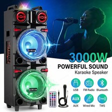 Dual 10" Woofer 9000W Bluetooth Speaker Rechargable Party FM Karaok DJ AUX  Mic