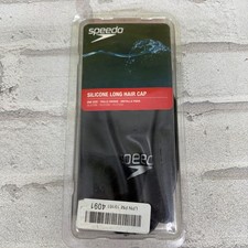 Speedo Silicone Long Hair Swim Cap Black One Size Latex Free Unused