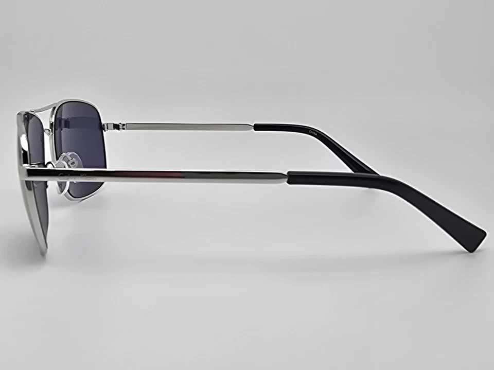 Calvin Klein R163S 045 Silver Frame Dark Blue Lens Aviator Sunglasses w/ Case - Image 4 of 4