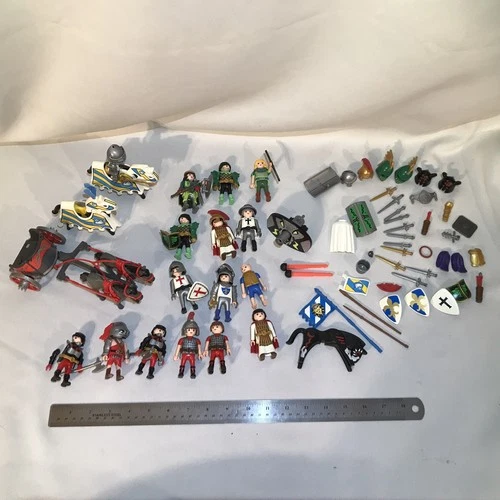 Vintage Playmobil Knight Lot 16 Figures Horses Chariot Cannon Weapons