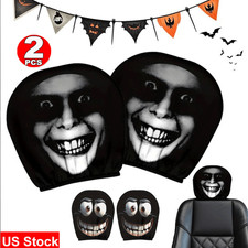 2x Halloween Decor Scary Face Car Seat Headrest Cover Horror Head Rest Protector