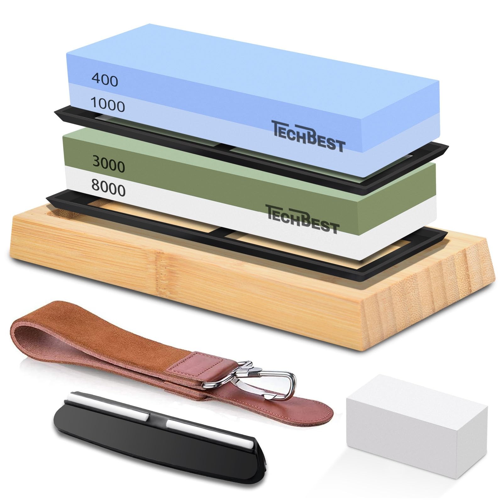 TechBest Pietre per Affilare Coltelli - Kit Professionale Grana 400-8000