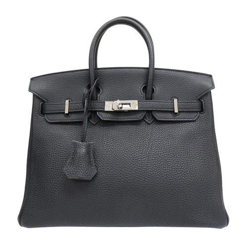 HERMES Birkin 25 Handbag Togo Leather Black T Stamp Silver Metal
