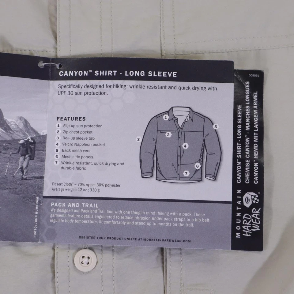 Camisa Mountain Hardwear Canyon Para Hombres Grande Manga Larga Senderismo UPF 30 OM1019-101 Foto 4 de 4