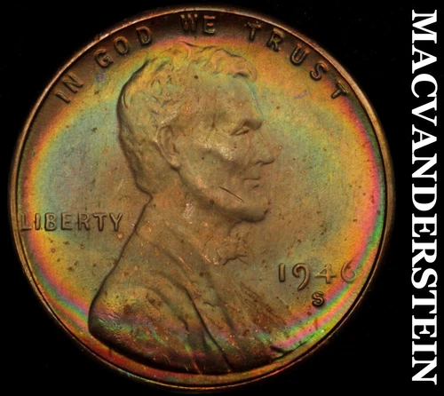 1946-S Lincoln Wheat Cent- Super Color- Choice Gem Brilliant Unc Luster #J4678