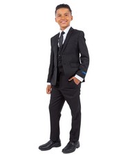 Perry Ellis Slim Fit Boys Suit 4-Piece Set Size 8 Black Missing The Pants