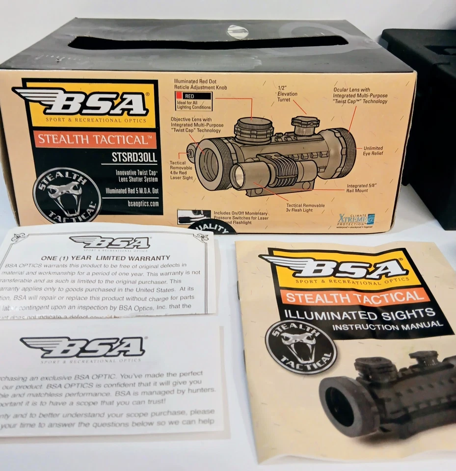 BSA Stealth 战术 STSRD30L 照明红点瞄准器 带激光手电筒 全新 — 第 2/4 张图片