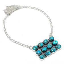 Collar de plata de ley 925 hecho a mano con piedras preciosas turquesa cobre azul joyería