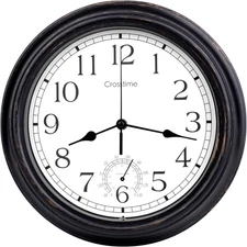 16 Inch Large Outdoor Clock Waterproof with Thermometer Retro Wall Clocks for Pa