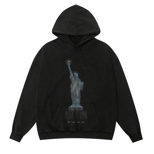 Fear of God, Fear of God FOG Vintage Black Hoodie Statue of Liberty NYC Print Oversized L