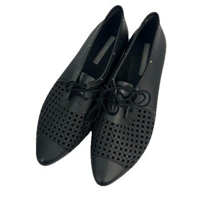 Melissa Black Lattice Woven Pointed Toe Oxford Lace Up Flats Womens US 10 EUR 42