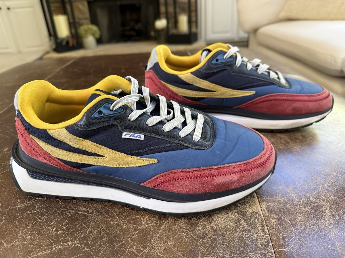 FILA Reno Red Suede Blue Yellow Retro Sneakers Men's Size