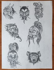 ORIGINAL 1980s HAND DRAWN, Vintage Traditional Tattoo Flash Production Sheet 26