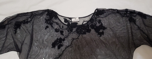 Guy Laroche Paris Collection Sheer Top, Blouse With Bling and Appliques - Picture 9 of 12