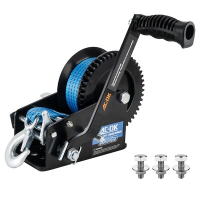 3500lbs Heavy Duty Boat Trailer Winch w/ 32FT Strap, 2-Way Ratchet for Boat, RV