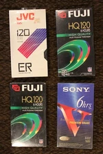 4 Sealed and New VHS Tapes - Fuji Sony JVC