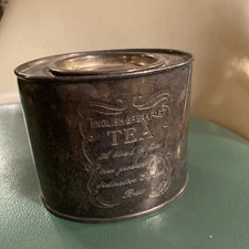 VINTAGE ENGLISH BREAKFAST TEA ENGRAVED Oval Container Silver PLATED CANISTER
