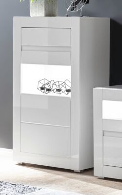 Vitrine Vitrinenschrank Kommode weiß Hochglanz grau Stone 66 x 112 cm Nobile
