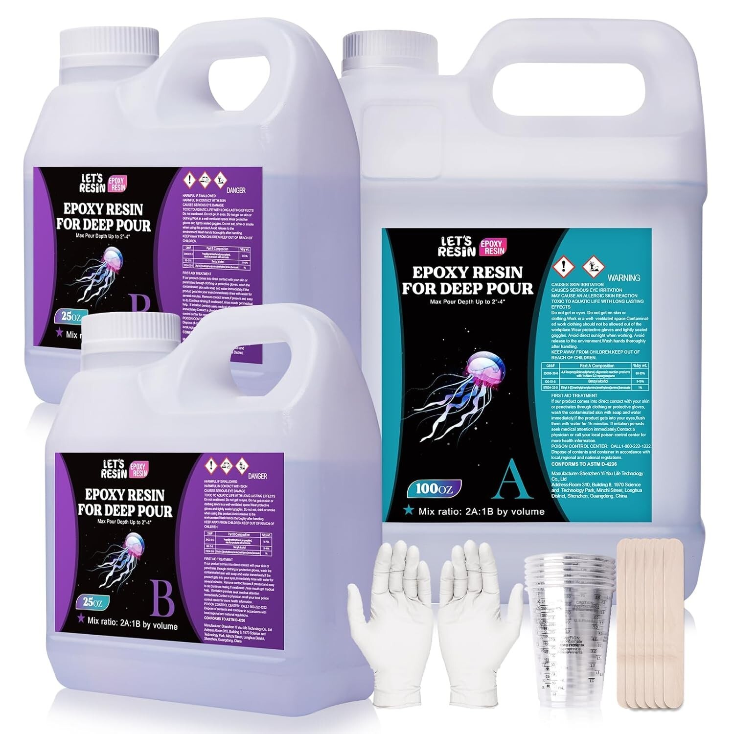 150OZ Deep Pour Epoxy Resin Kit, Low Viscosity, Bubble Free, Crystal Clear