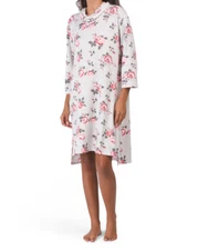 NWT Carole Hochman Heather Gray PINK ROSES Floral Cowl Hi-Low LOUNGER GOWN 1X