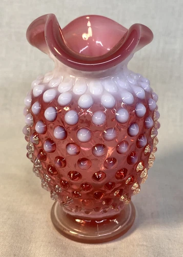 Fenton Art Glass Cranberry Opalescent Hobnail MINI Vase
