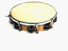 AP HAND MADE 10" TUNABLE WOOD FRAME TAMBOURINE 2 ROW, GOAT HIDE SKIN TUNING KEY
