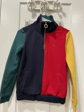 Tommy Hilfiger Sweatshirt Womens XXS Spell Out Sleeve 1/4 Zip Retro Classic