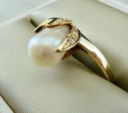 schöner Ring 585/- Gold mit Perle und Diamanten - Bild 4 von 10