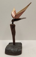 Vintage Wooden Hummingbird & Flower Display From Belize 2009.