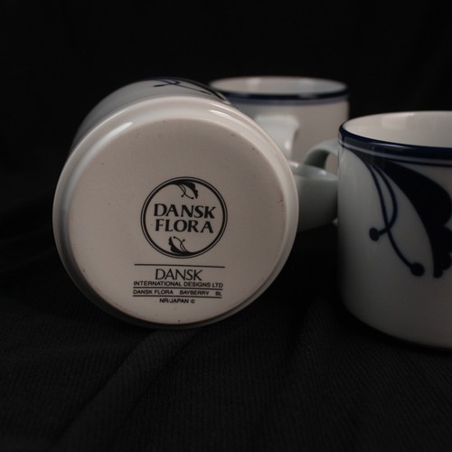 Set of 3 Vintage Dansk Coffee Cup Flora Bayberry Blue White Japan - Picture 4 of 4
